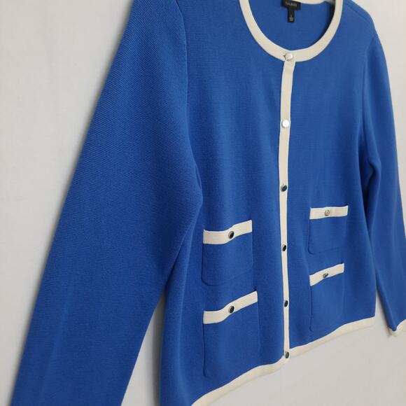 Talbots Grace Cardigan Blue Sz Large Classic Lady Like Button Front Sweater - Picture 5 of 11
